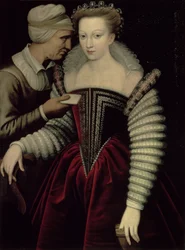 De liefdesbrief, een dame met haar dienstmeid